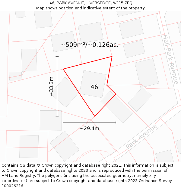 46, PARK AVENUE, LIVERSEDGE, WF15 7EQ: Plot and title map