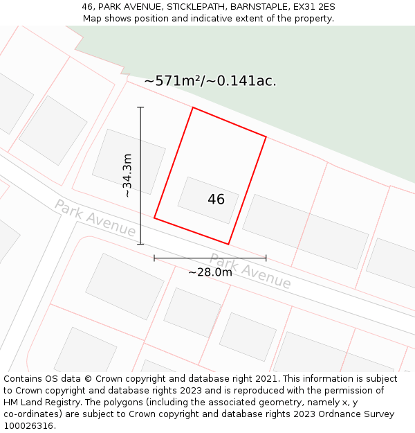 46, PARK AVENUE, STICKLEPATH, BARNSTAPLE, EX31 2ES: Plot and title map