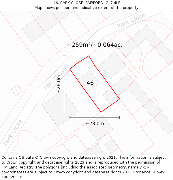46, PARK CLOSE, FAIRFORD, GL7 4LF: Plot and title map