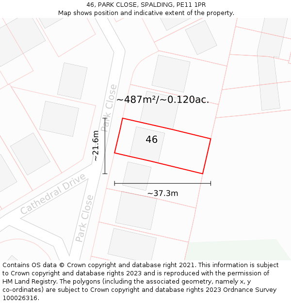 46, PARK CLOSE, SPALDING, PE11 1PR: Plot and title map