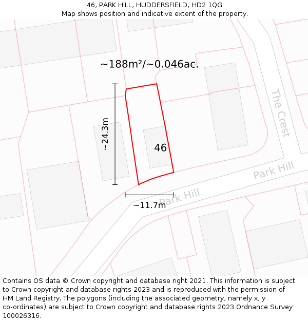 46, PARK HILL, HUDDERSFIELD, HD2 1QG: Plot and title map