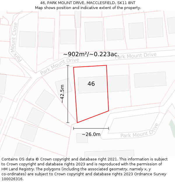 46, PARK MOUNT DRIVE, MACCLESFIELD, SK11 8NT: Plot and title map