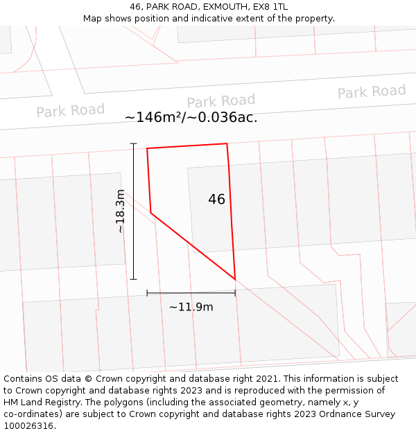 46, PARK ROAD, EXMOUTH, EX8 1TL: Plot and title map