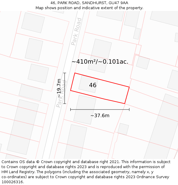 46, PARK ROAD, SANDHURST, GU47 9AA: Plot and title map