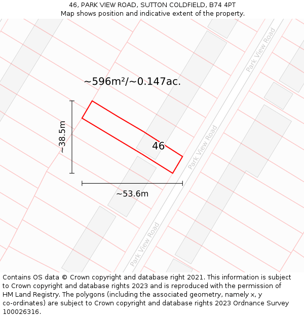 46, PARK VIEW ROAD, SUTTON COLDFIELD, B74 4PT: Plot and title map