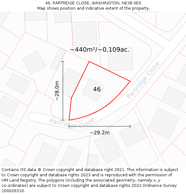 46, PARTRIDGE CLOSE, WASHINGTON, NE38 0ES: Plot and title map