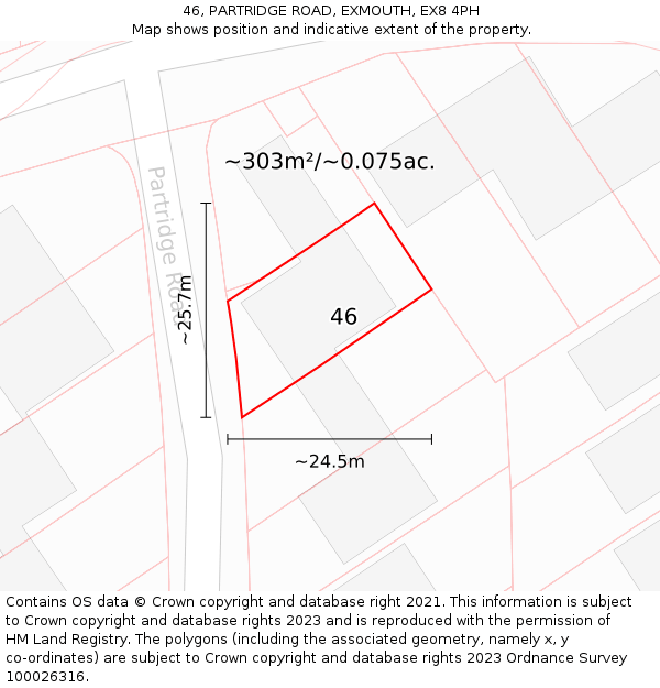 46, PARTRIDGE ROAD, EXMOUTH, EX8 4PH: Plot and title map