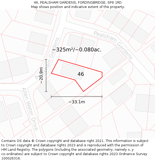 46, PEALSHAM GARDENS, FORDINGBRIDGE, SP6 1RD: Plot and title map
