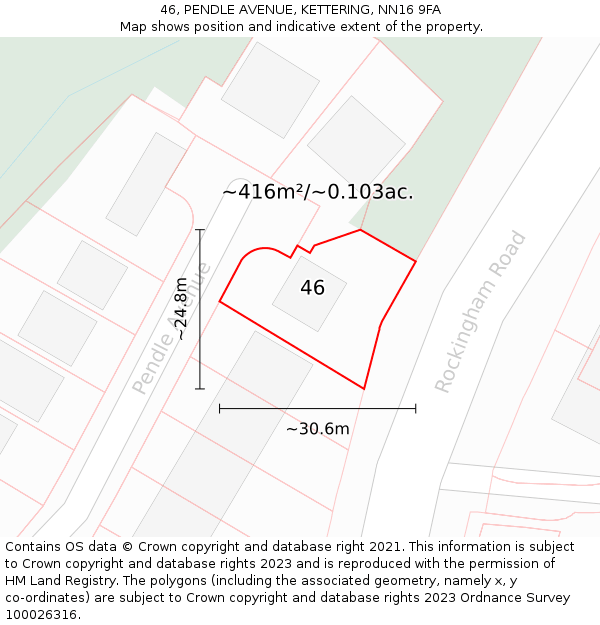 46, PENDLE AVENUE, KETTERING, NN16 9FA: Plot and title map