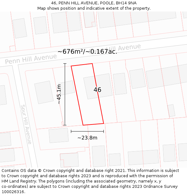 46, PENN HILL AVENUE, POOLE, BH14 9NA: Plot and title map