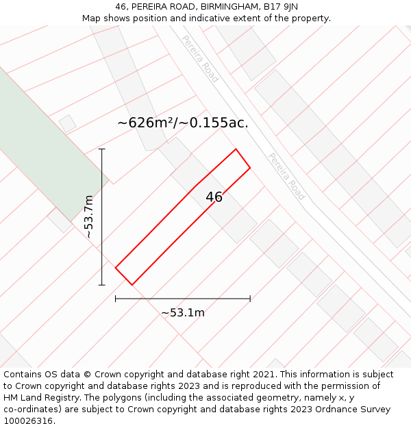 46, PEREIRA ROAD, BIRMINGHAM, B17 9JN: Plot and title map