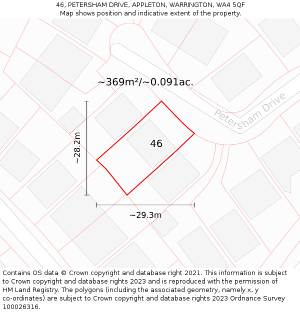 46, PETERSHAM DRIVE, APPLETON, WARRINGTON, WA4 5QF: Plot and title map