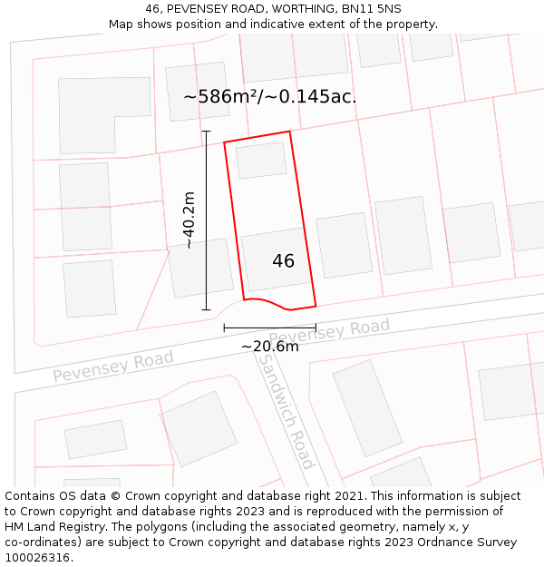 46, PEVENSEY ROAD, WORTHING, BN11 5NS: Plot and title map