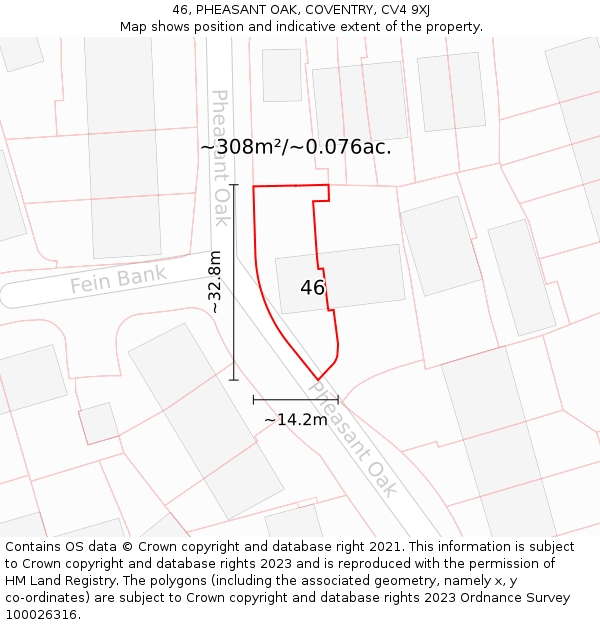 46, PHEASANT OAK, COVENTRY, CV4 9XJ: Plot and title map