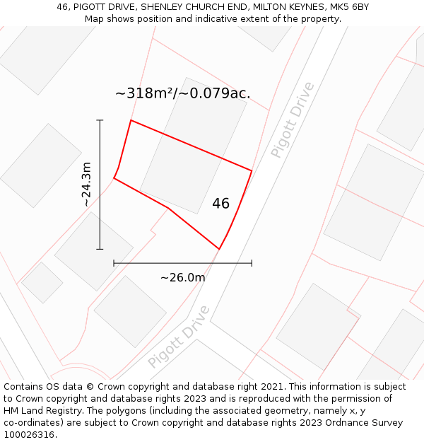 46, PIGOTT DRIVE, SHENLEY CHURCH END, MILTON KEYNES, MK5 6BY: Plot and title map
