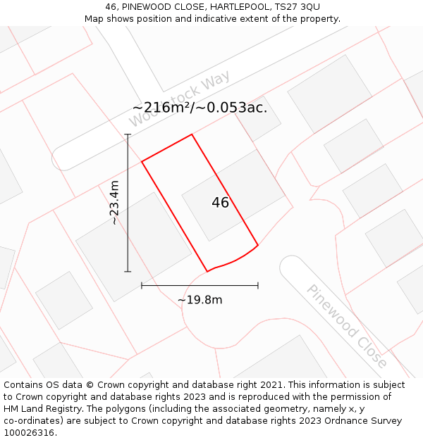 46, PINEWOOD CLOSE, HARTLEPOOL, TS27 3QU: Plot and title map