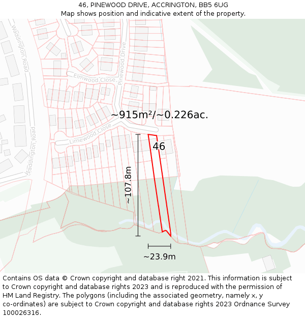 46, PINEWOOD DRIVE, ACCRINGTON, BB5 6UG: Plot and title map