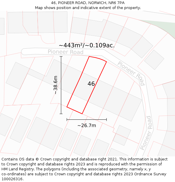 46, PIONEER ROAD, NORWICH, NR6 7PA: Plot and title map