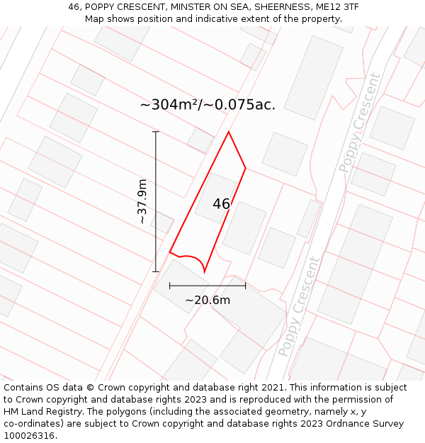 46, POPPY CRESCENT, MINSTER ON SEA, SHEERNESS, ME12 3TF: Plot and title map