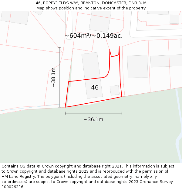 46, POPPYFIELDS WAY, BRANTON, DONCASTER, DN3 3UA: Plot and title map