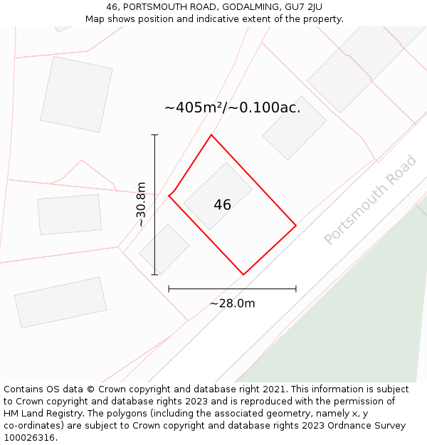 46, PORTSMOUTH ROAD, GODALMING, GU7 2JU: Plot and title map