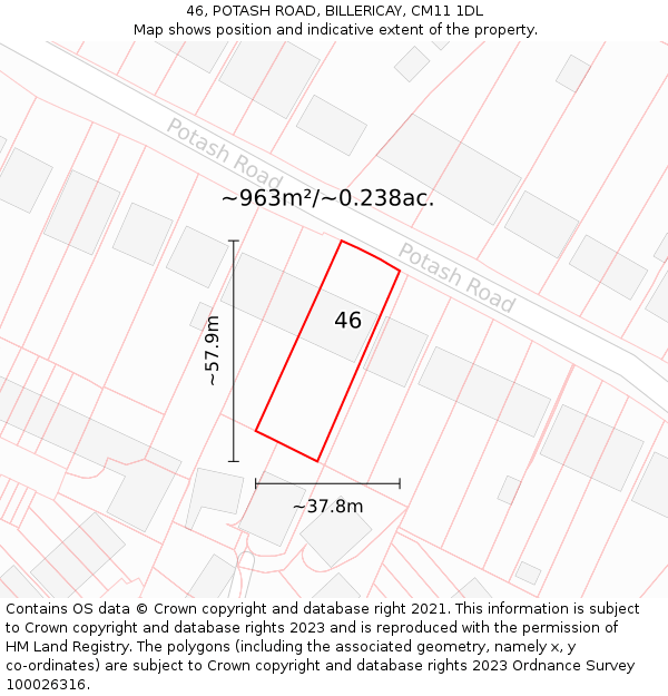 46, POTASH ROAD, BILLERICAY, CM11 1DL: Plot and title map