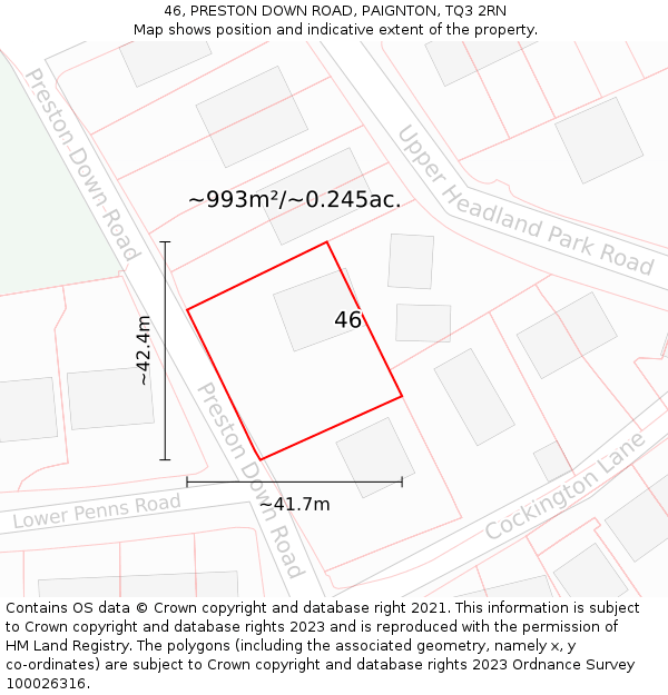 46, PRESTON DOWN ROAD, PAIGNTON, TQ3 2RN: Plot and title map