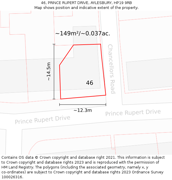 46, PRINCE RUPERT DRIVE, AYLESBURY, HP19 9RB: Plot and title map