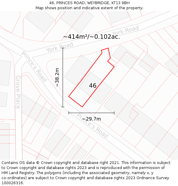 46, PRINCES ROAD, WEYBRIDGE, KT13 9BH: Plot and title map