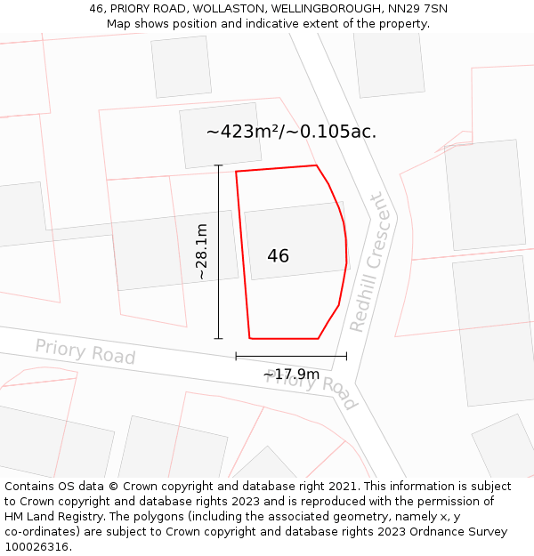 46, PRIORY ROAD, WOLLASTON, WELLINGBOROUGH, NN29 7SN: Plot and title map