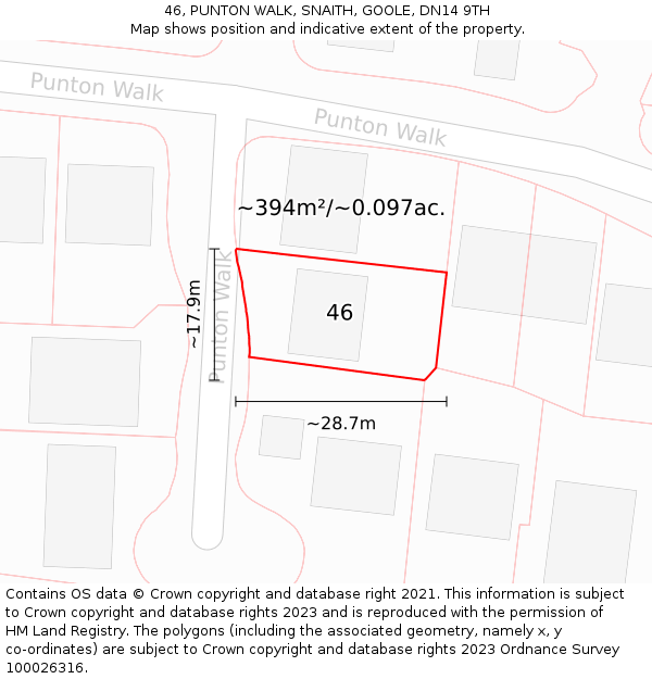 46, PUNTON WALK, SNAITH, GOOLE, DN14 9TH: Plot and title map