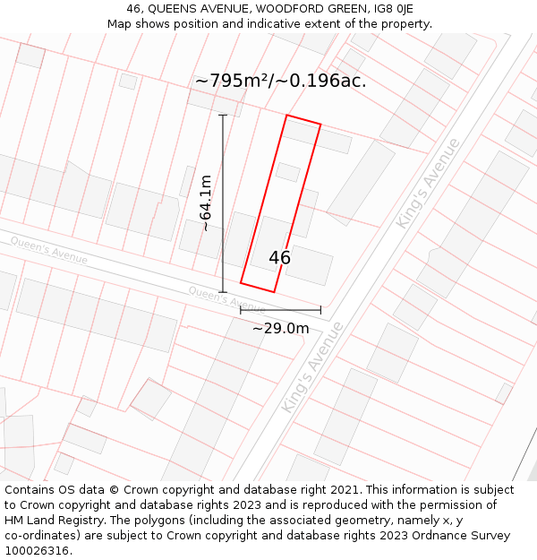 46, QUEENS AVENUE, WOODFORD GREEN, IG8 0JE: Plot and title map