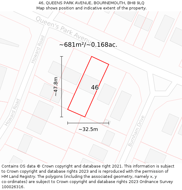 46, QUEENS PARK AVENUE, BOURNEMOUTH, BH8 9LQ: Plot and title map