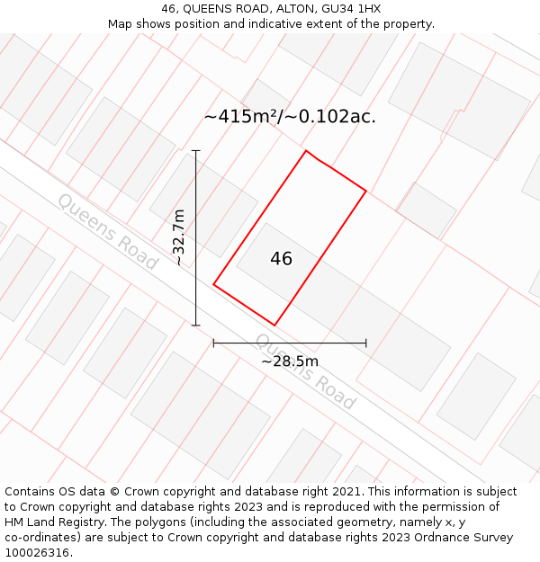 46, QUEENS ROAD, ALTON, GU34 1HX: Plot and title map