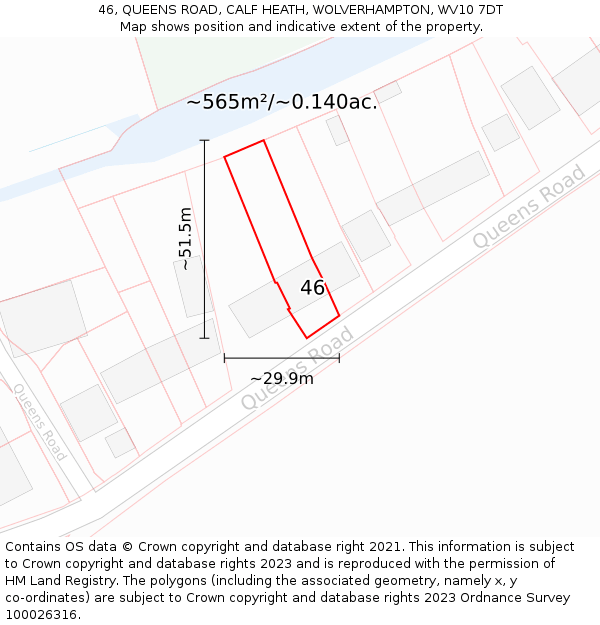 46, QUEENS ROAD, CALF HEATH, WOLVERHAMPTON, WV10 7DT: Plot and title map