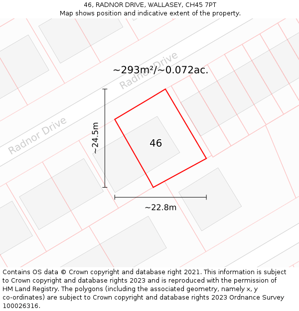 46, RADNOR DRIVE, WALLASEY, CH45 7PT: Plot and title map