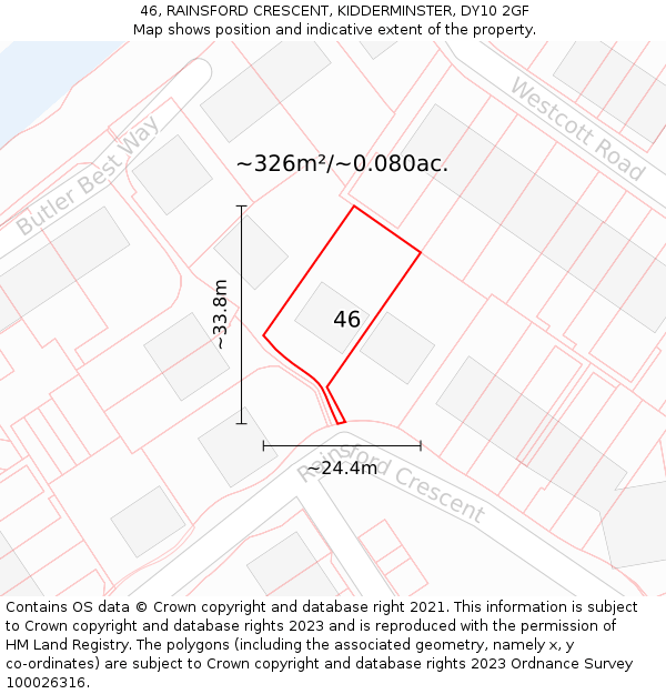 46, RAINSFORD CRESCENT, KIDDERMINSTER, DY10 2GF: Plot and title map