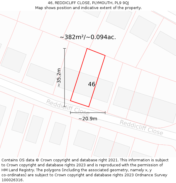 46, REDDICLIFF CLOSE, PLYMOUTH, PL9 9QJ: Plot and title map