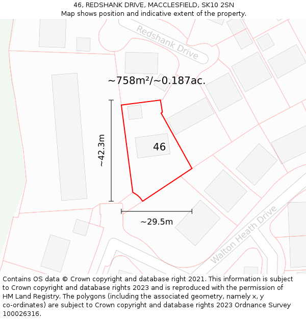 46, REDSHANK DRIVE, MACCLESFIELD, SK10 2SN: Plot and title map
