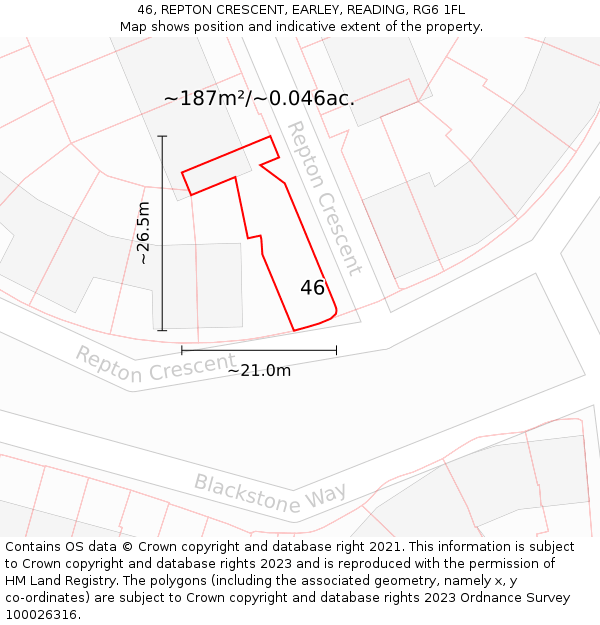 46, REPTON CRESCENT, EARLEY, READING, RG6 1FL: Plot and title map