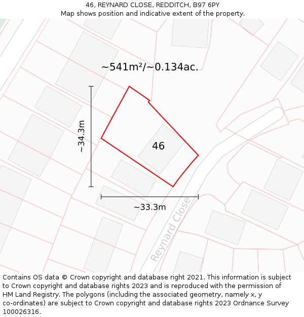 46, REYNARD CLOSE, REDDITCH, B97 6PY: Plot and title map