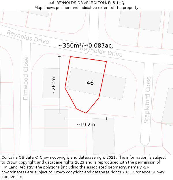 46, REYNOLDS DRIVE, BOLTON, BL5 1HQ: Plot and title map