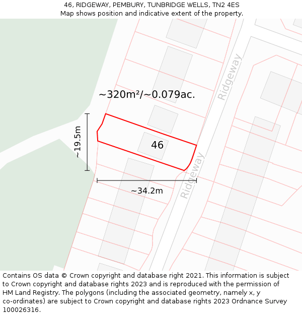 46, RIDGEWAY, PEMBURY, TUNBRIDGE WELLS, TN2 4ES: Plot and title map