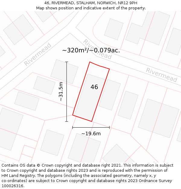 46, RIVERMEAD, STALHAM, NORWICH, NR12 9PH: Plot and title map