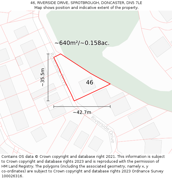 46, RIVERSIDE DRIVE, SPROTBROUGH, DONCASTER, DN5 7LE: Plot and title map