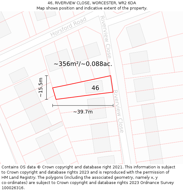 46, RIVERVIEW CLOSE, WORCESTER, WR2 6DA: Plot and title map