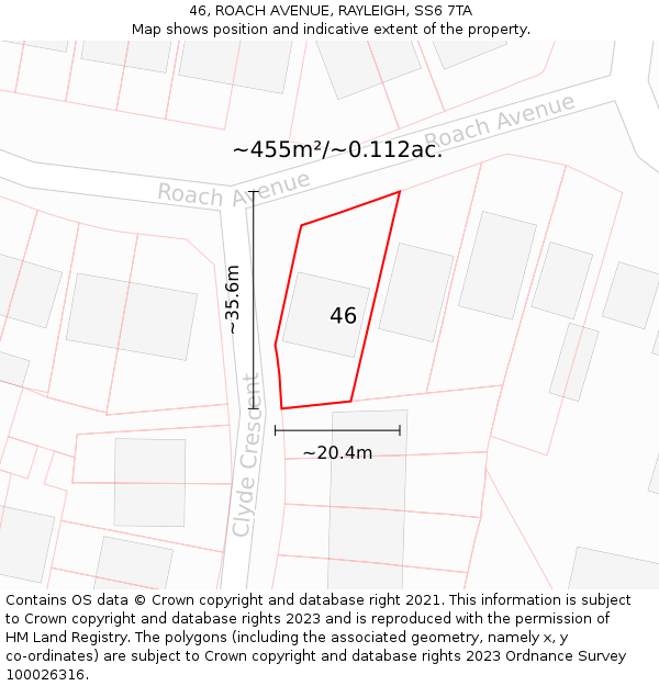 46, ROACH AVENUE, RAYLEIGH, SS6 7TA: Plot and title map