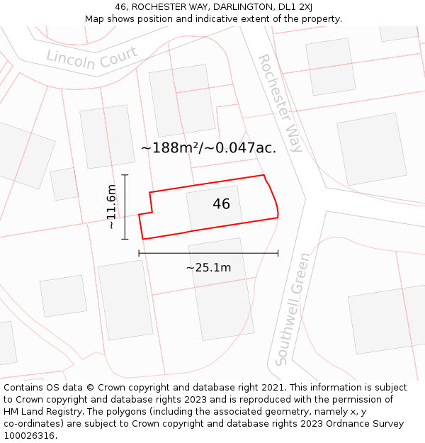 46, ROCHESTER WAY, DARLINGTON, DL1 2XJ: Plot and title map