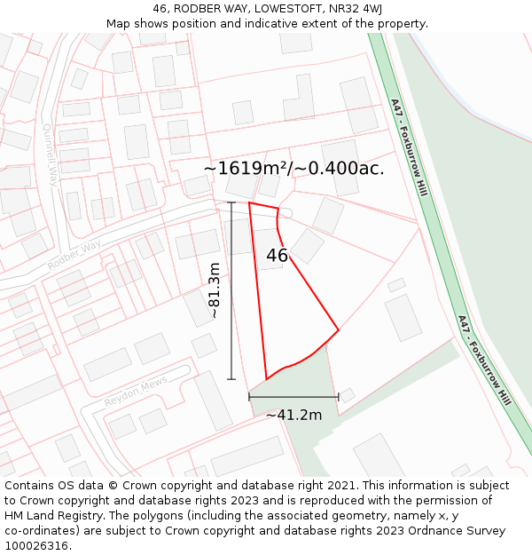 46, RODBER WAY, LOWESTOFT, NR32 4WJ: Plot and title map