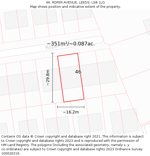 46, ROPER AVENUE, LEEDS, LS8 1LG: Plot and title map